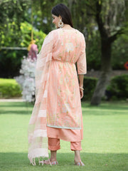 Women's Orange Georgette Printed Layered Kurta Sets
