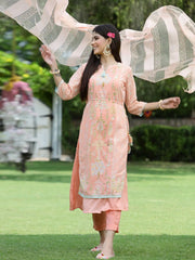 Women's Orange Georgette Printed Layered Kurta Sets