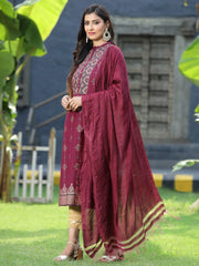 Women's Wine Bright Rayon Printed Straight Kurta Dupatta Set