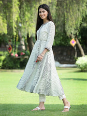Women's Ivory Georgette Printed Anarkali Kurta