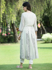 Women's Ivory Georgette Printed Anarkali Kurta