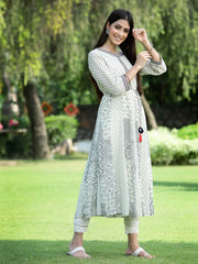 Women's Ivory Georgette Printed Anarkali Kurta