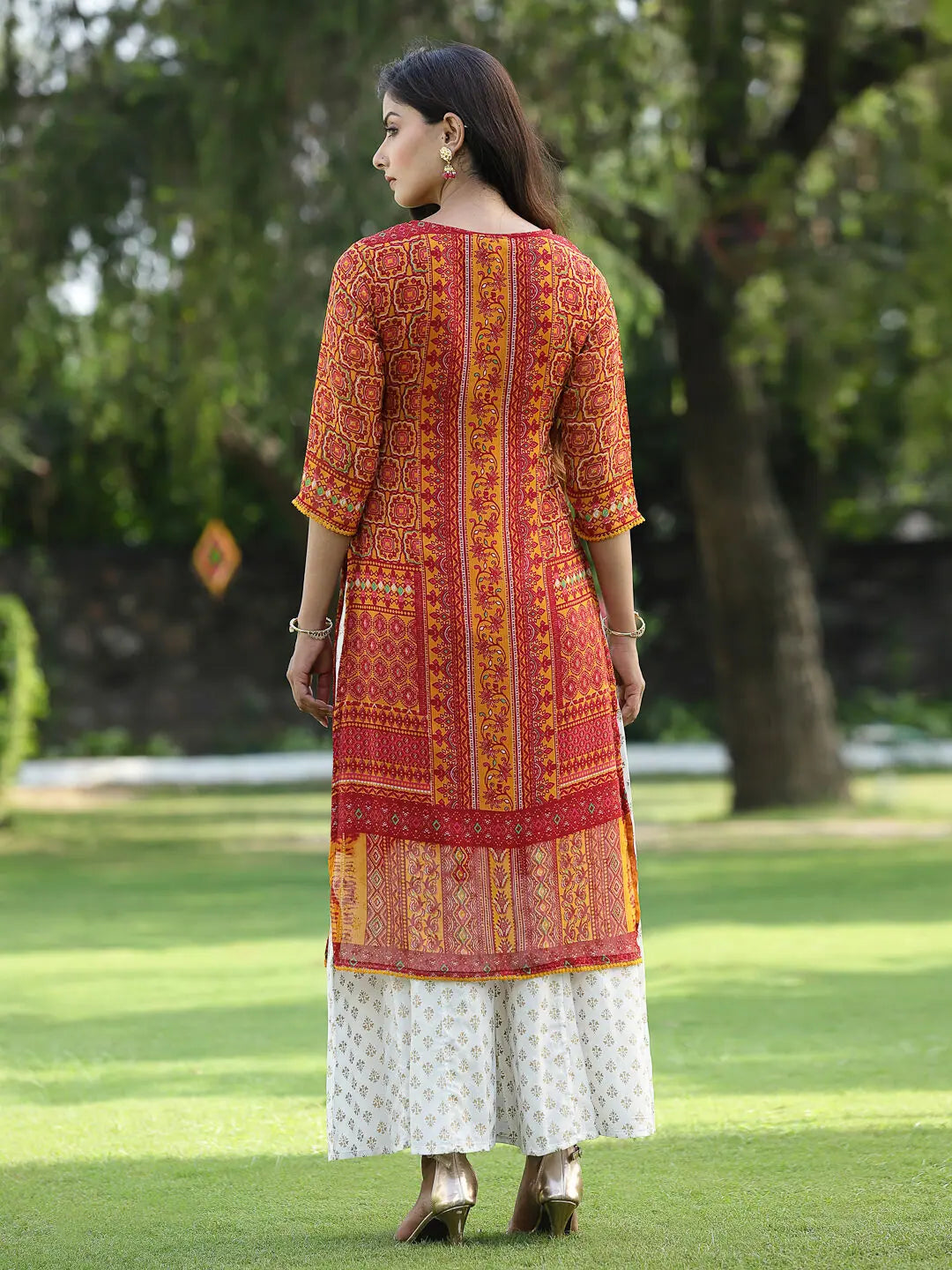 Mustard Floral Kurta | Women's Chiffon Indian Kurta Online