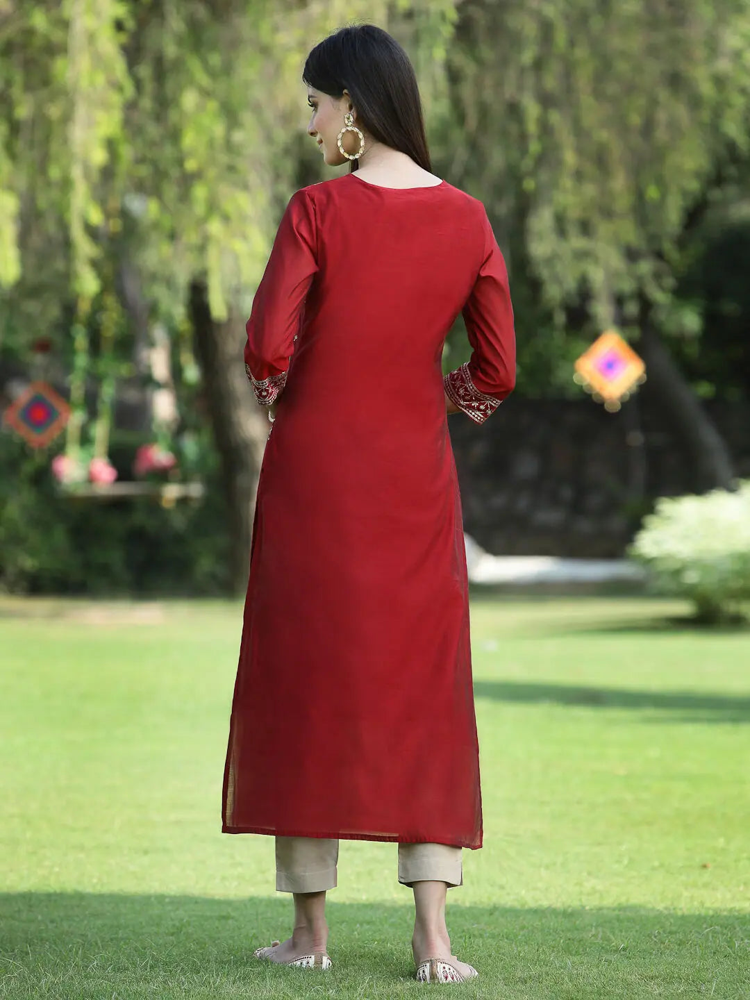 Maroon Printed Chanderi Kurta | Indian Kurtis for Ladies
