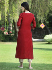 Women's Maroon Modal Chanderi Printed Straight Kurta