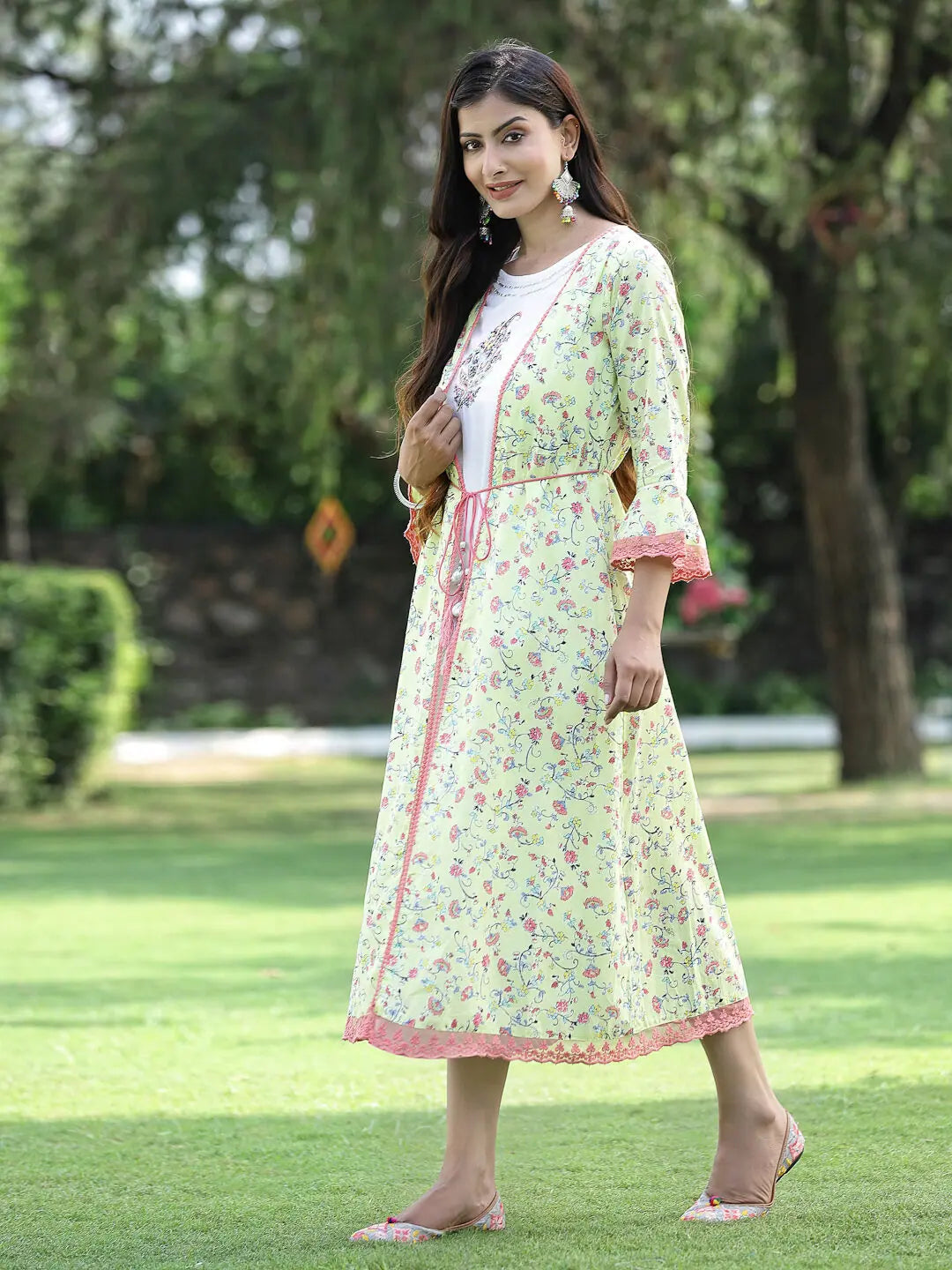 Limegreen Embroidered Jacket Kurta | Indian Kurta for Women