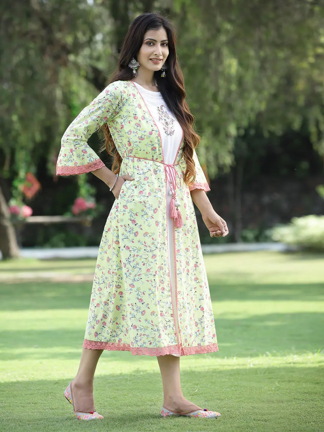 Limegreen Embroidered Jacket Kurta | Indian Kurta for Women