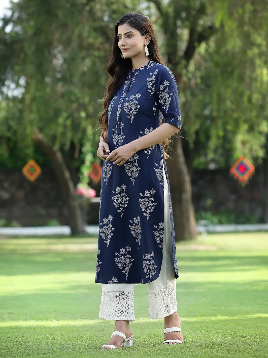 Indigo Bandhani Straight Kurta - Rayon Indian Kurta for Women