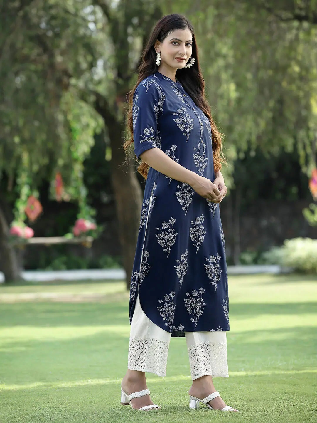 Indigo Bandhani Straight Kurta - Rayon Indian Kurta for Women
