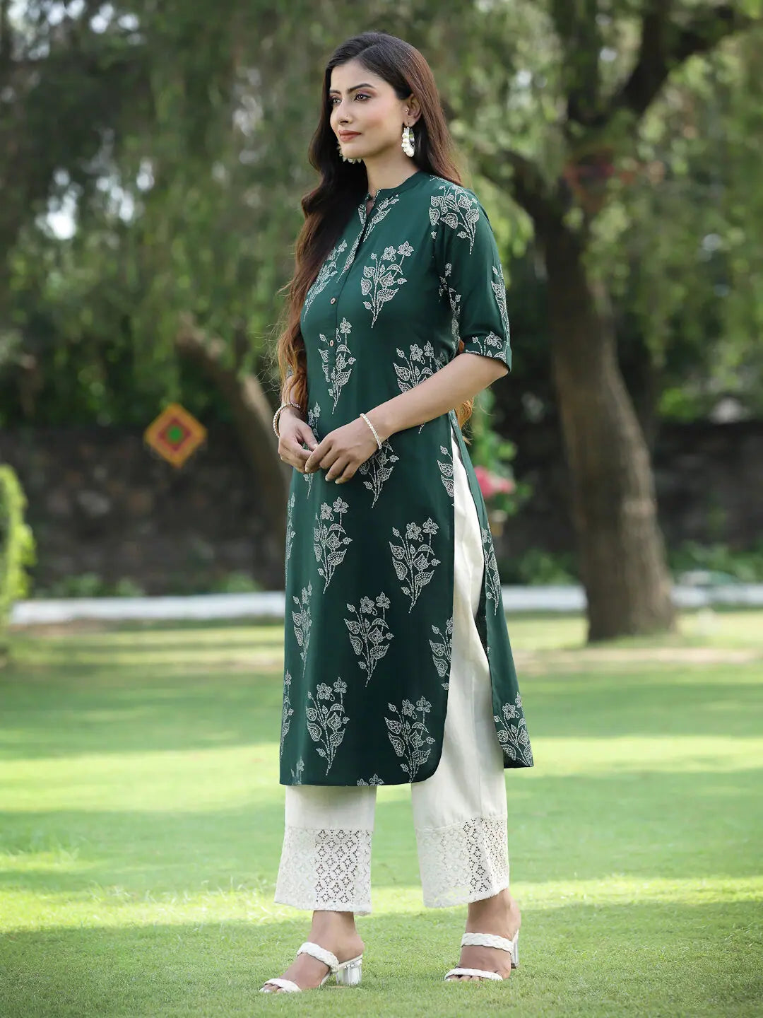 Jadegreen Bandhani Kurta - Rayon Indian Kurtis for Women