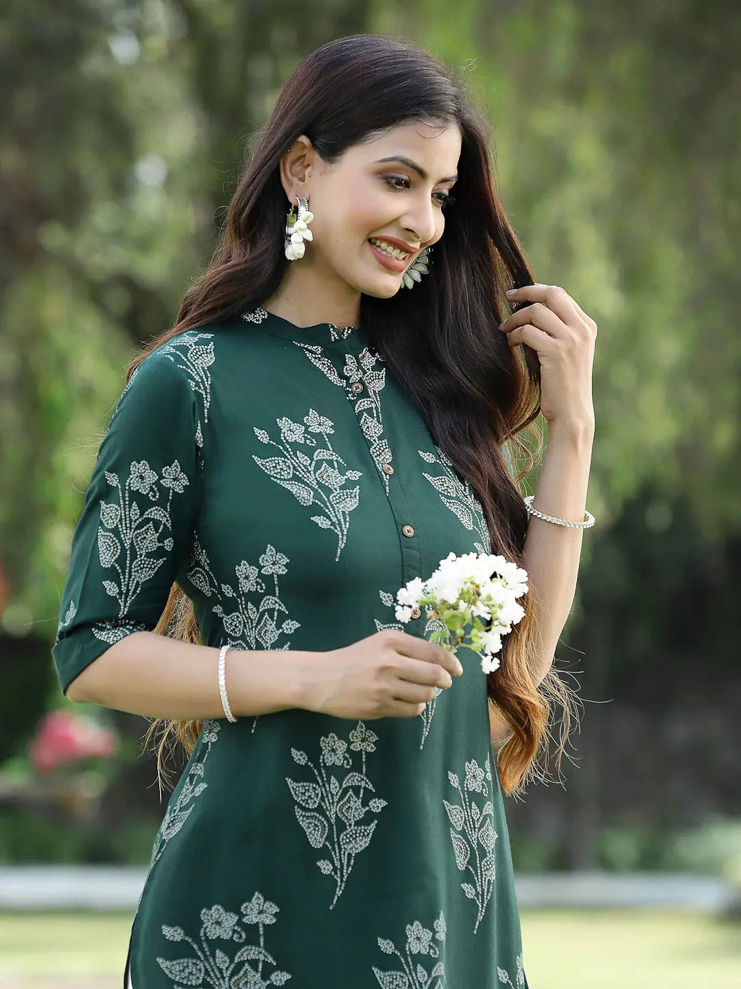 Jadegreen Bandhani Kurta - Rayon Indian Kurtis for Women