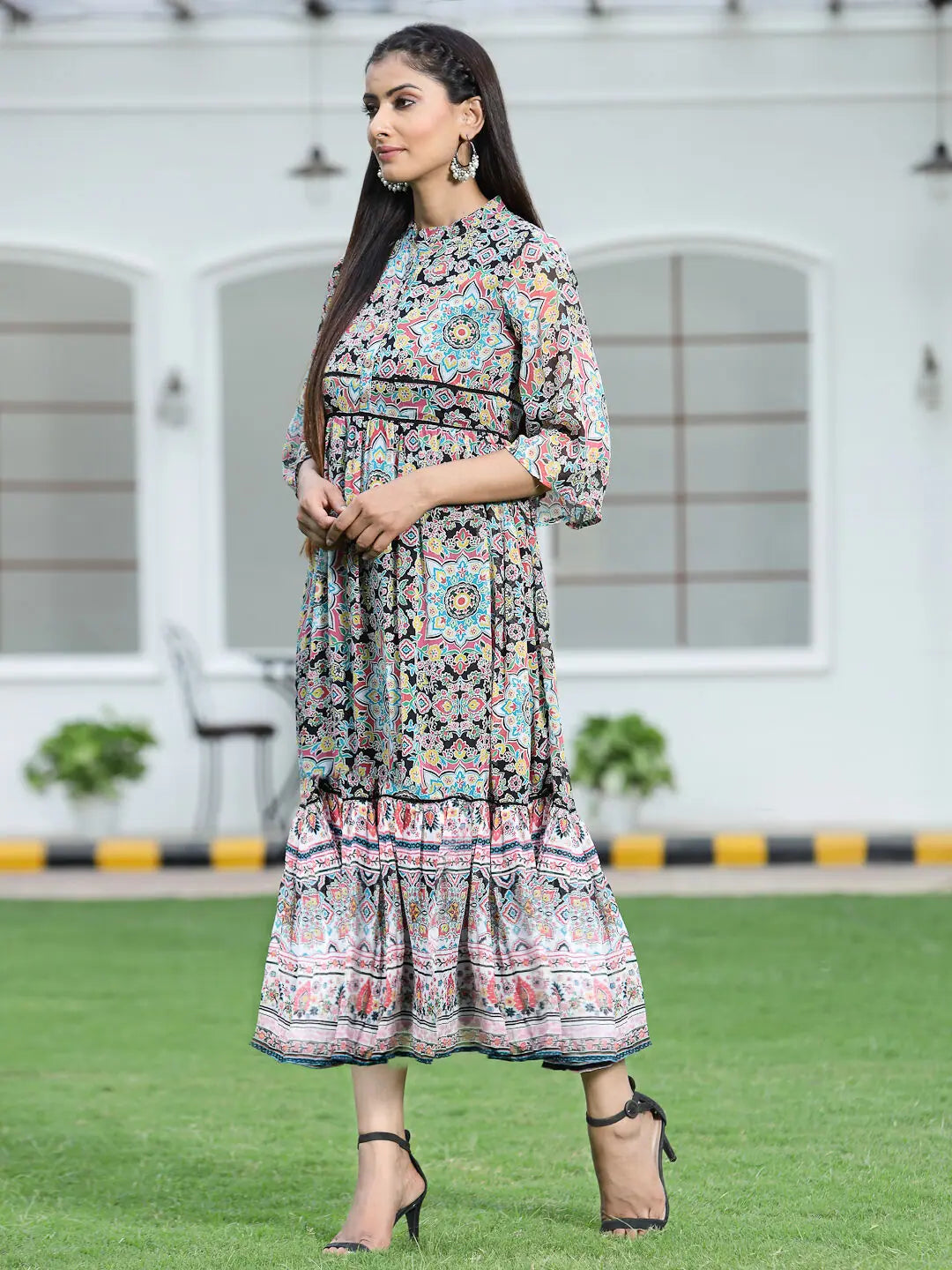 indian chiffon dresses Offwhite Printed Chiffon Dress