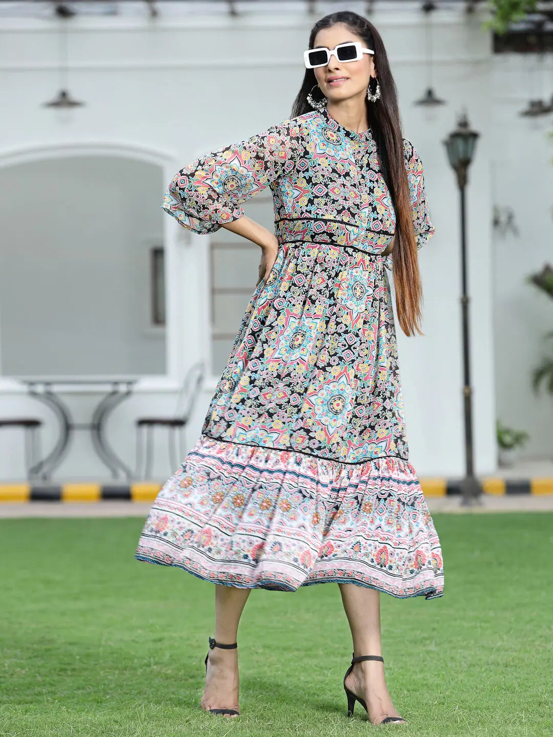 Black Chiffon Printed Dress - Shop Indian Dresses Online!