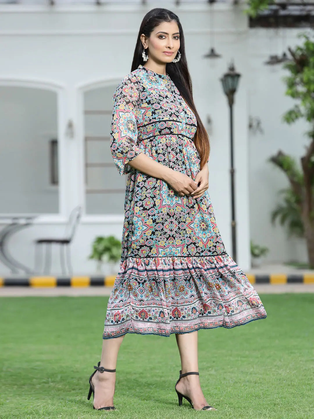 Black Chiffon Printed Dress - Shop Indian Dresses Online!