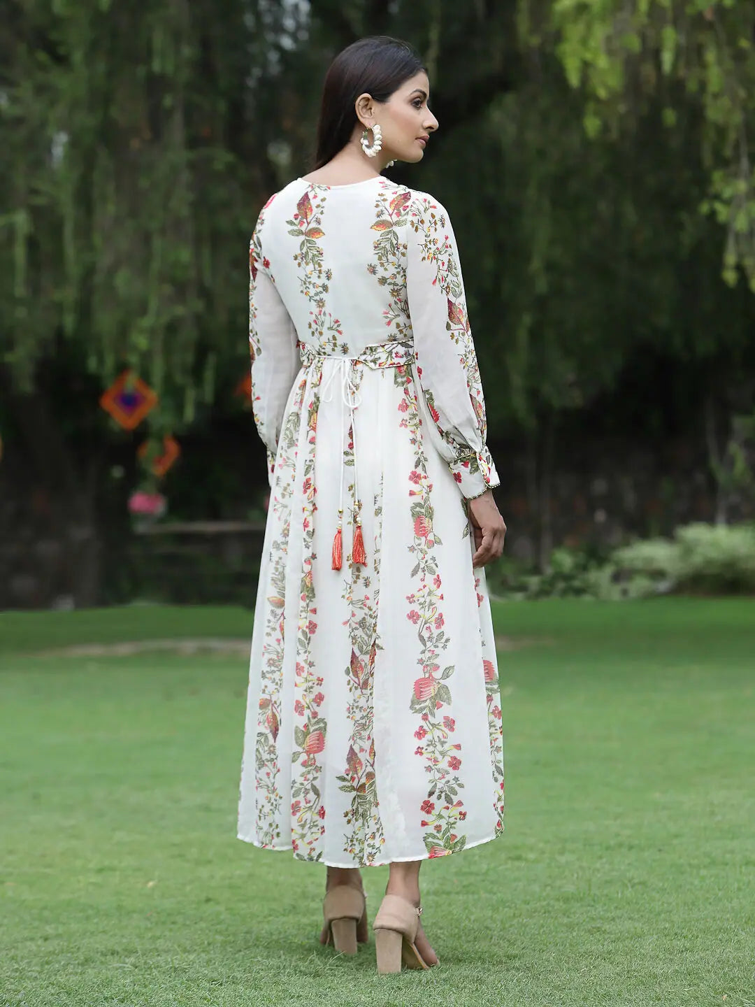 Offwhite Printed Chiffon Dress - Indian Dresses Online Shop