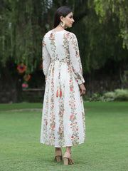 Women's Offwhite Chiffon Printed Flared Dress