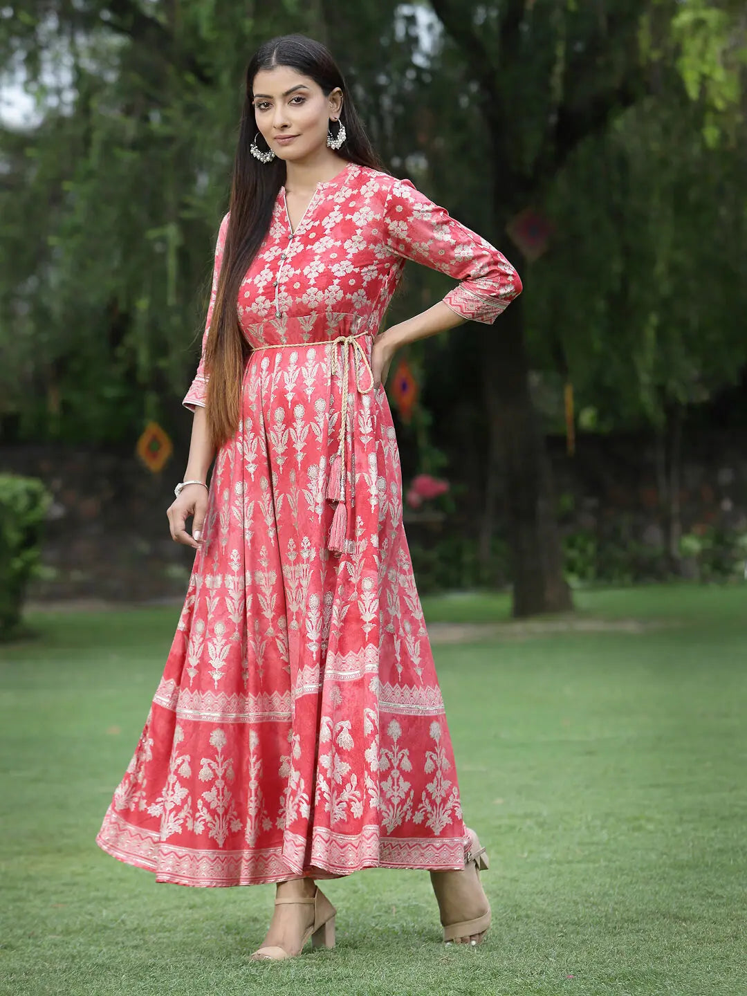 Peach Printed Dress - Women's Indian Dresses Online