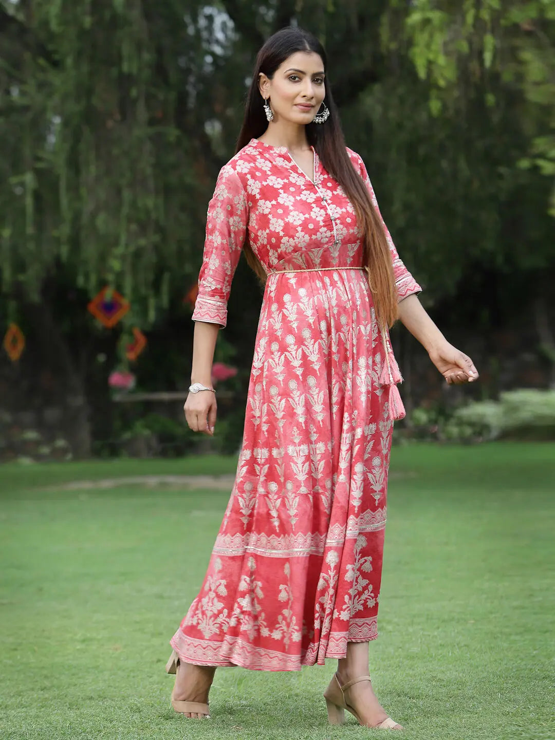 Peach Printed Dress - Women's Indian Dresses Online