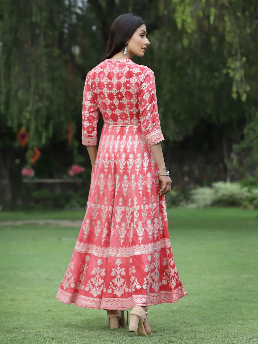 Peach Printed Dress - Women's Indian Dresses Online