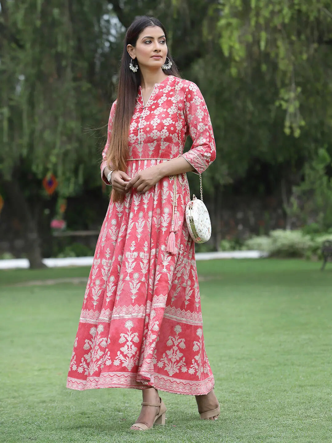 Peach Printed Dress - Women's Indian Dresses Online