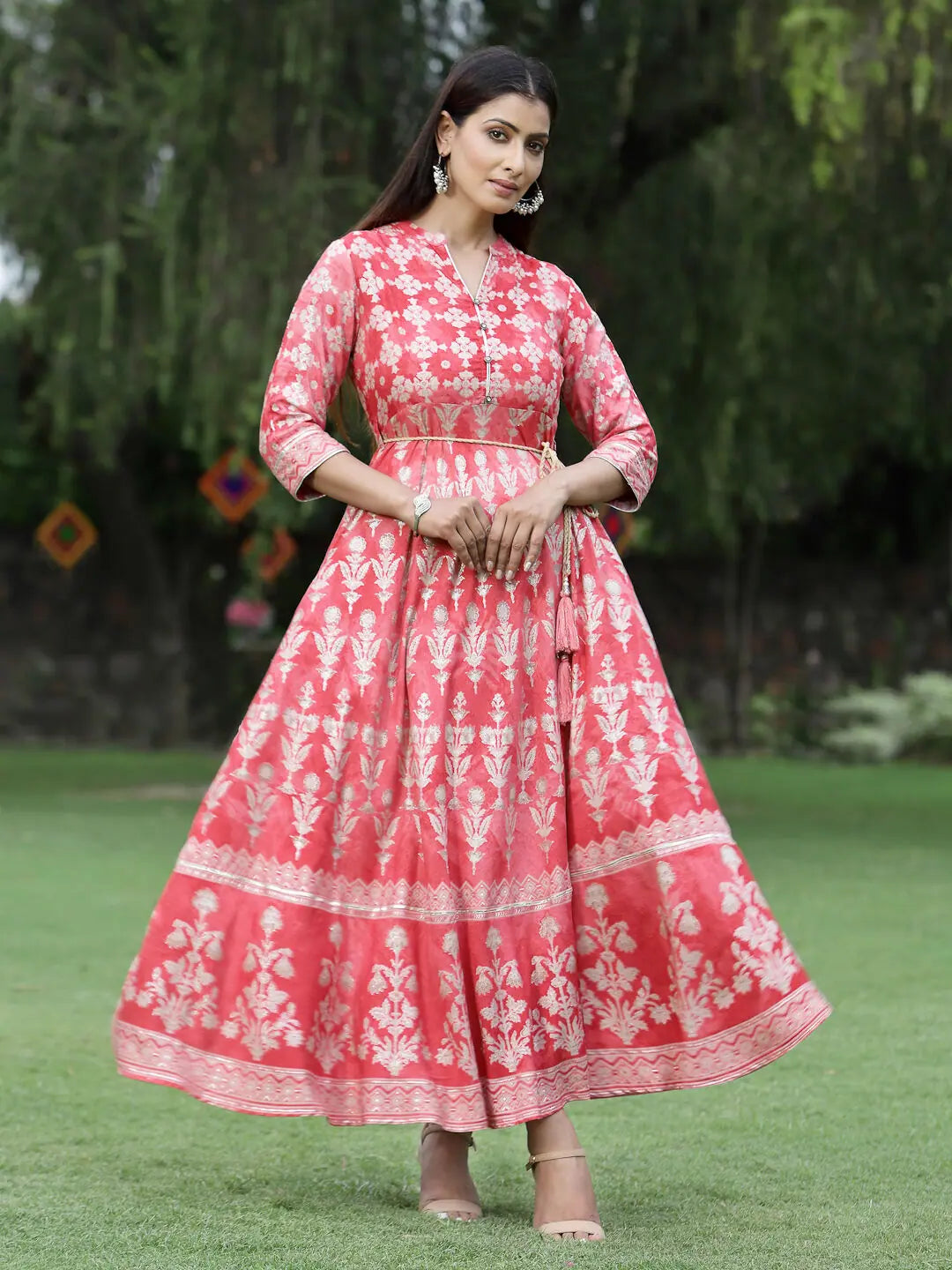 Peach Printed Dress - Women's Indian Dresses Online