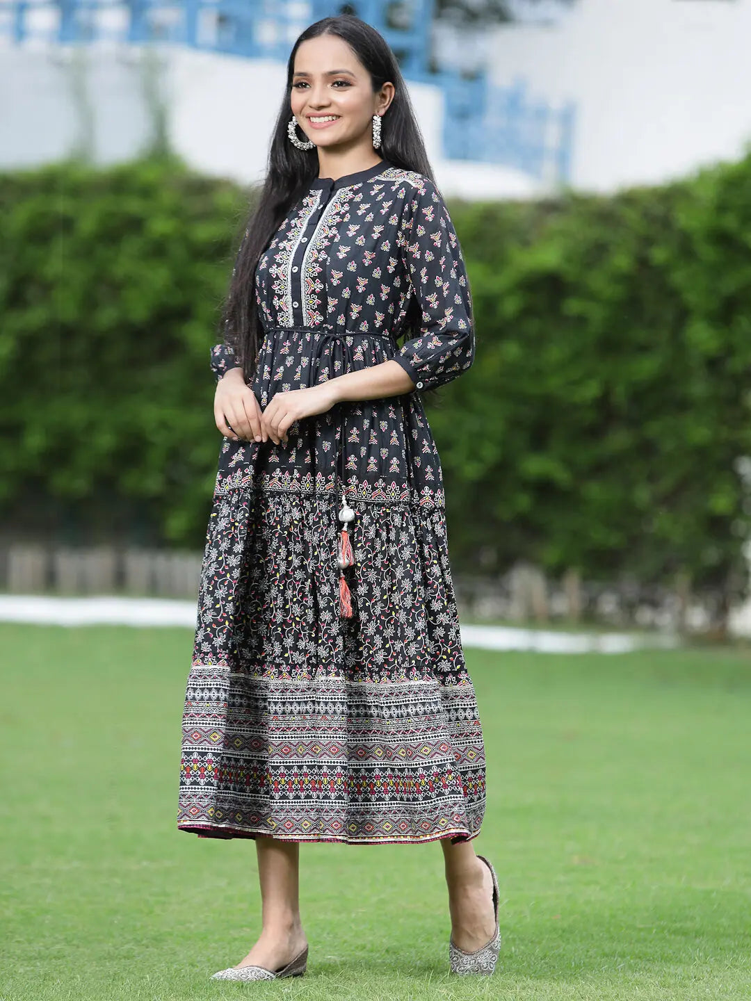 Black Printed Cotton Dress - Indian Dresses Online