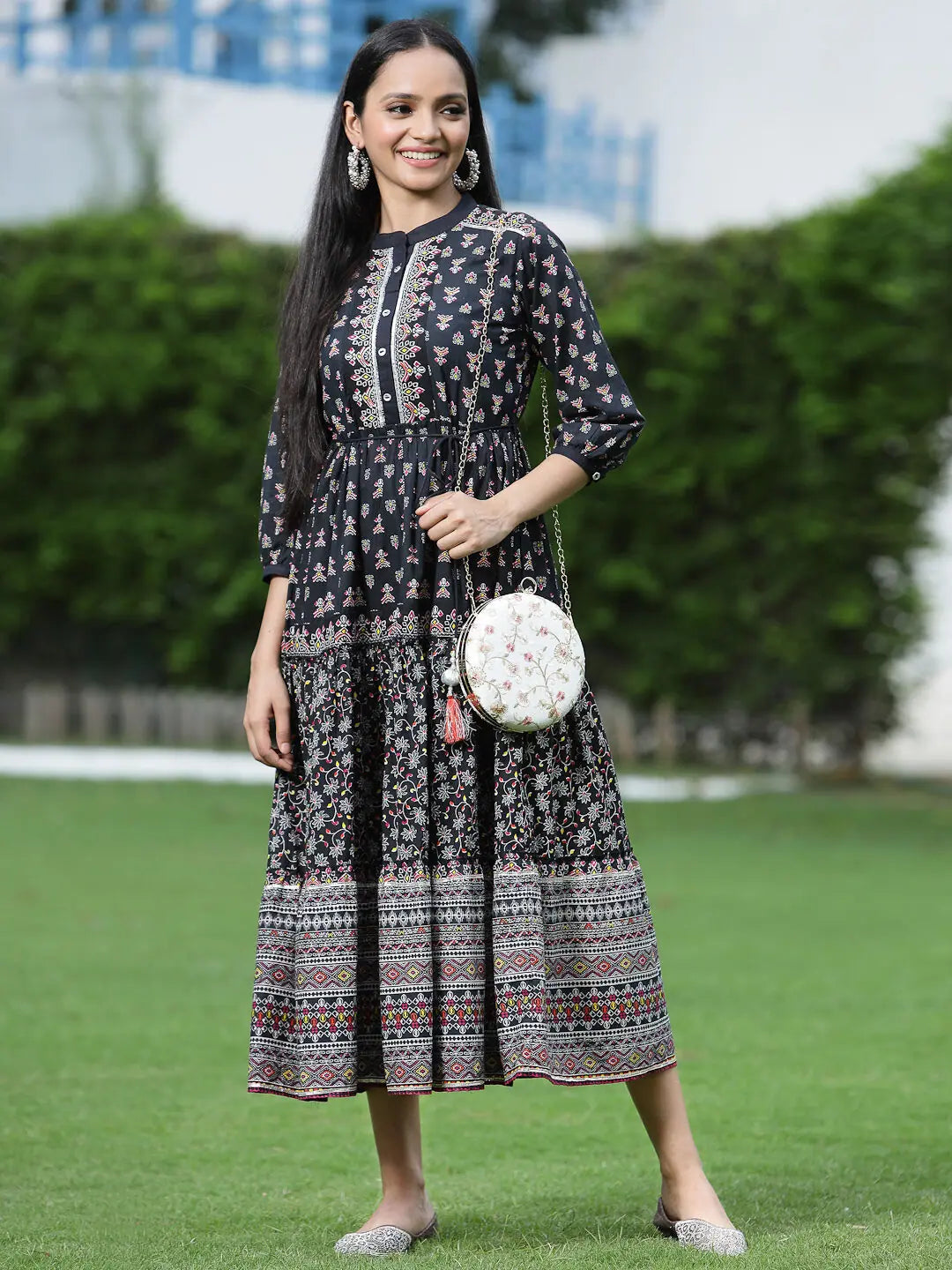Black Printed Cotton Dress - Indian Dresses Online