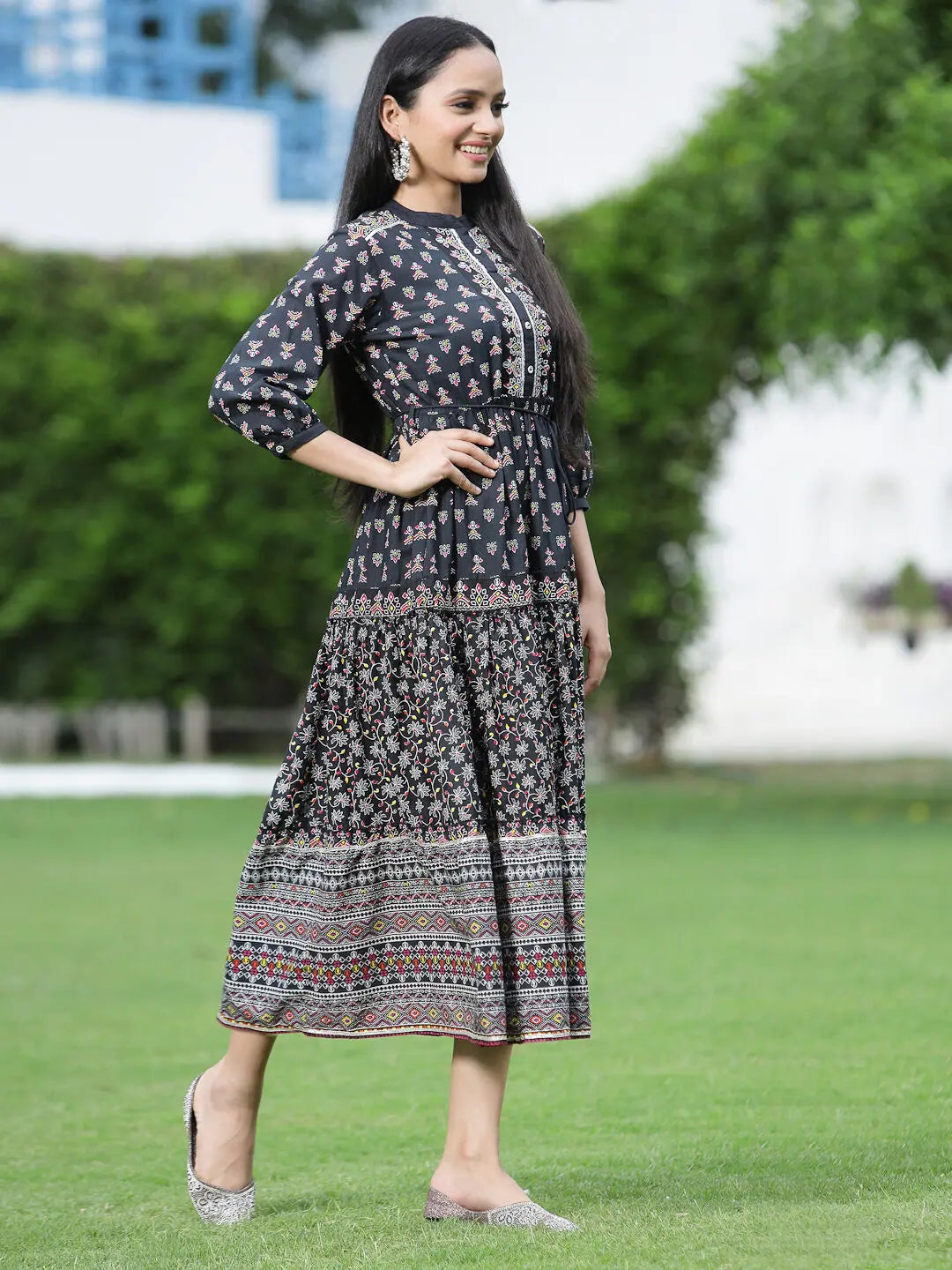 Black Printed Cotton Dress - Indian Dresses Online