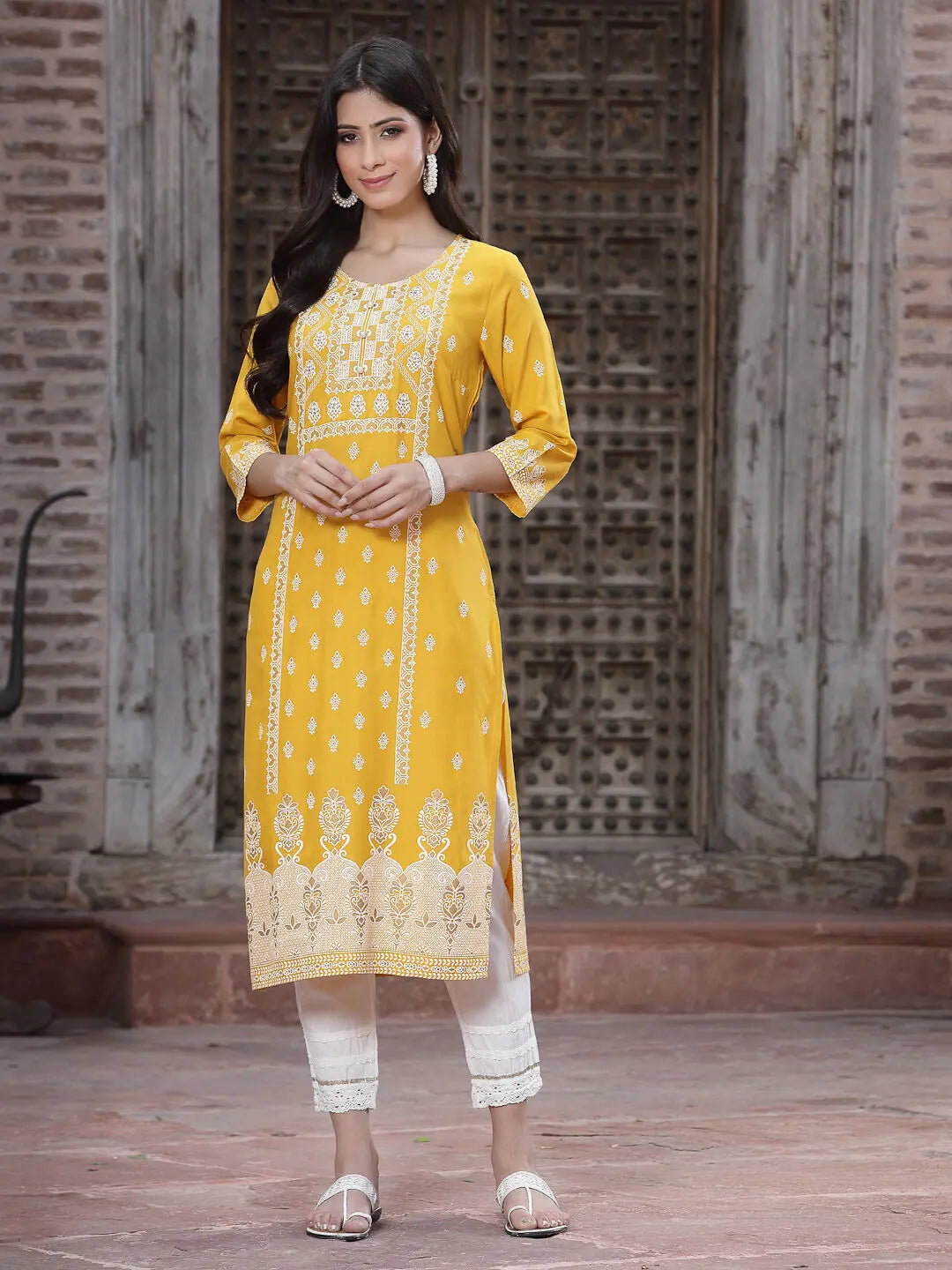 Mustard Printed Kurta - Stylish Indian Kurtis for Women
