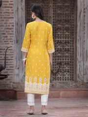 Women's Mustard Rayon Printed Straight Kurta