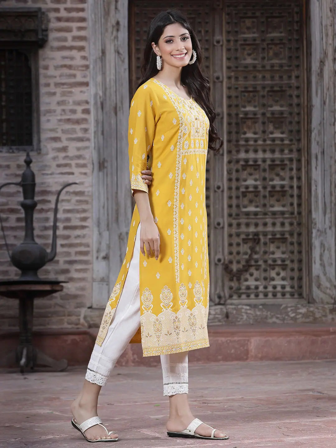 Mustard Printed Kurta - Stylish Indian Kurtis for Women