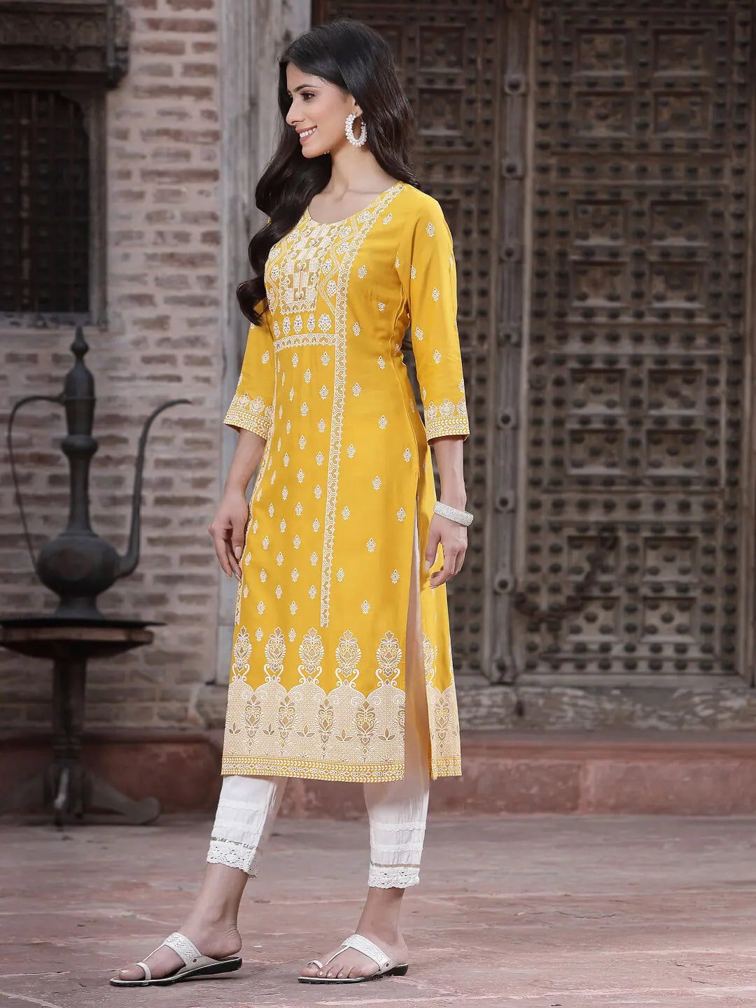 Mustard Printed Kurta - Stylish Indian Kurtis for Women