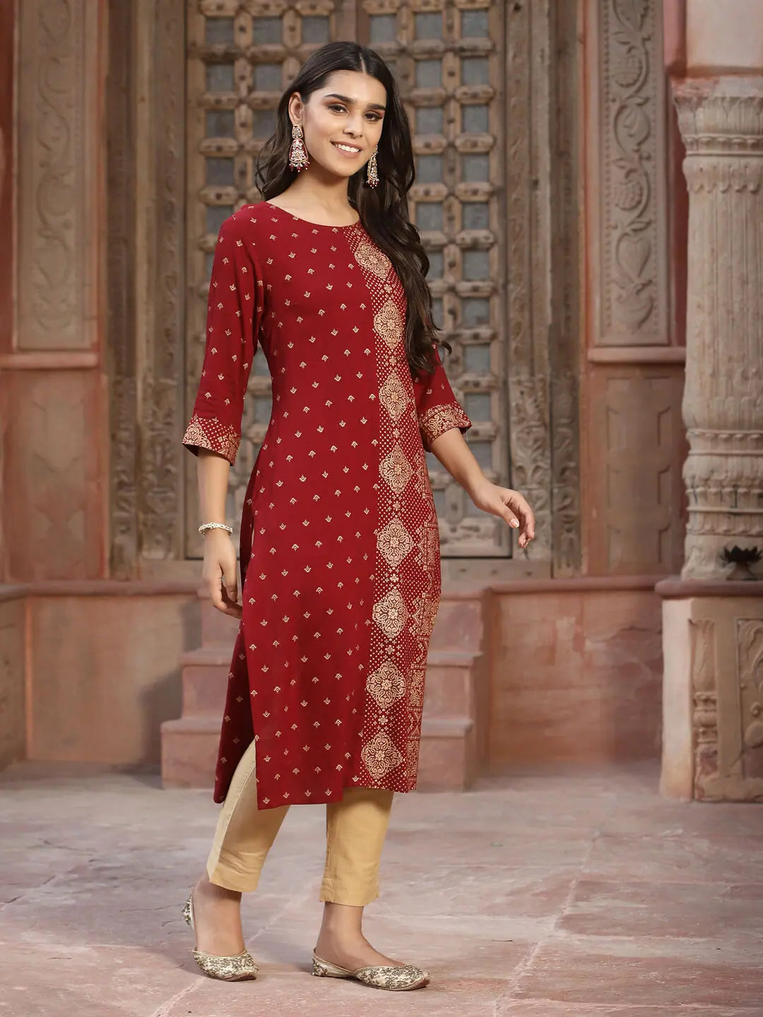 Maroon Printed Rayon Kurta | Ladies Indian Kurta Fashion