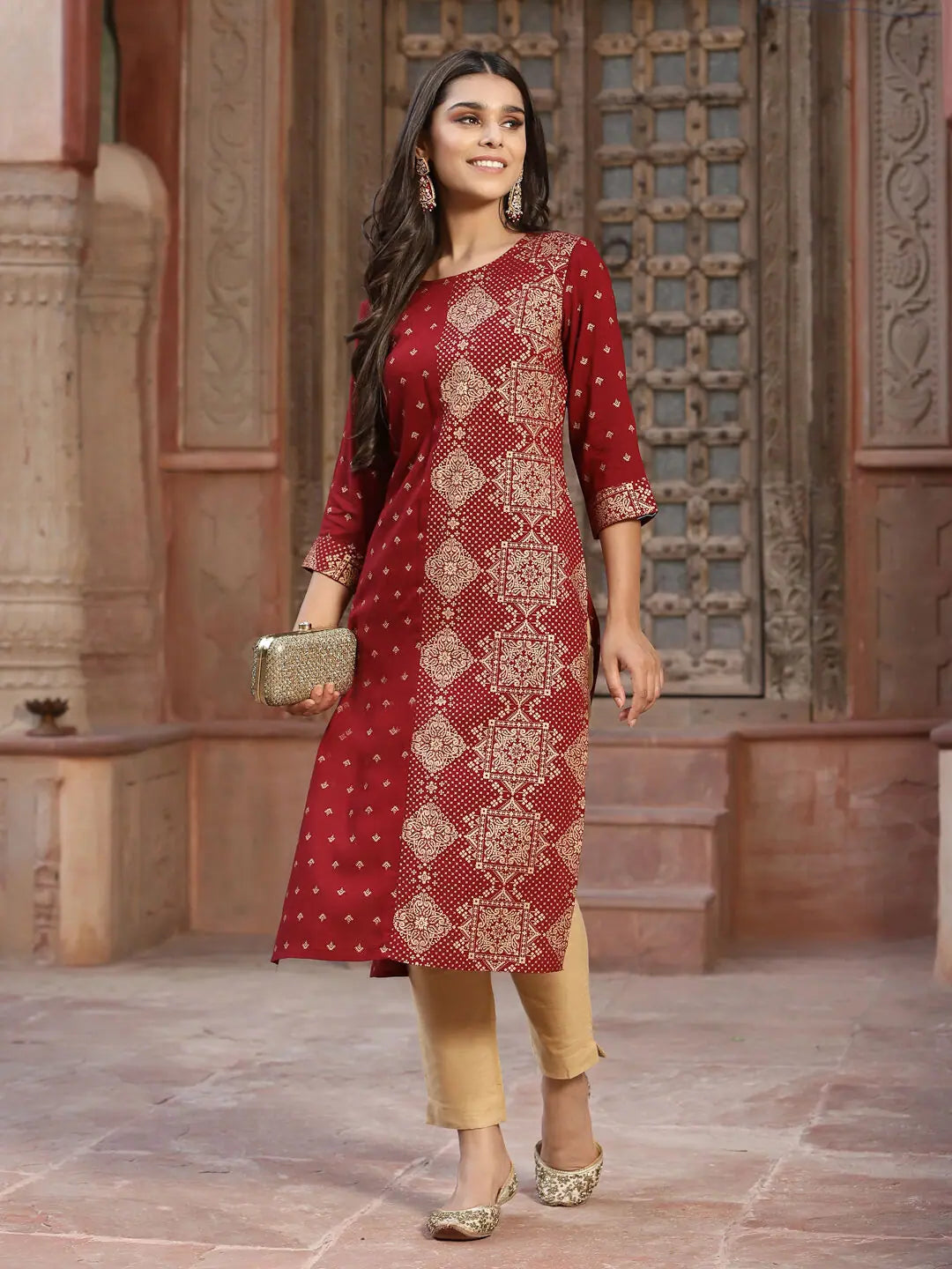 Maroon Printed Rayon Kurta | Ladies Indian Kurta Fashion