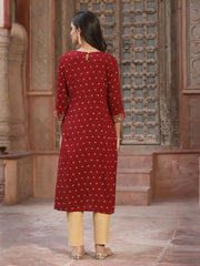 Women's Maroon Rayon Printed Straight Kurta