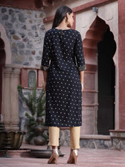 Women's Black Rayon Printed Straight Kurta