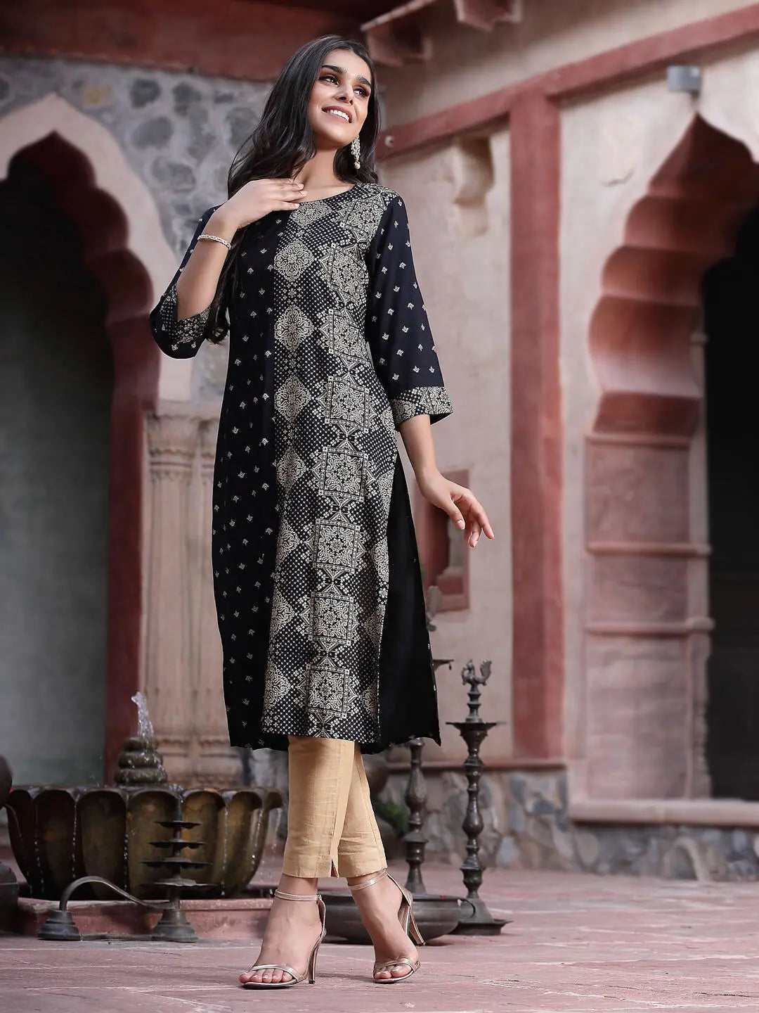 Black Printed Kurta | Stylish Indian Kurta for Women Online