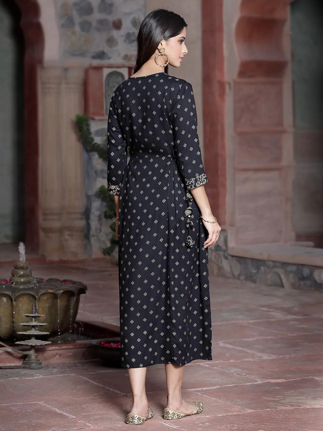 Black Embroidered Flared Dress | Women's Indian Dresses Online