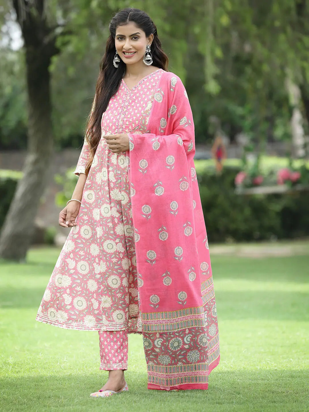 Seagreen Cotton Printed Kurta Set | Women's Indian Kurta