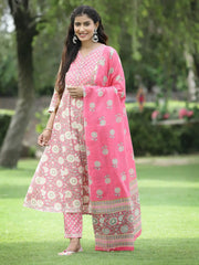 Women's Seagreen Cotton Cambric Festive Printed Kurta Set