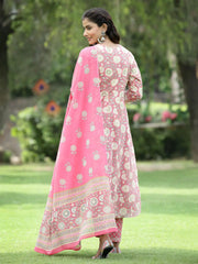 Women's Seagreen Cotton Cambric Festive Printed Kurta Set