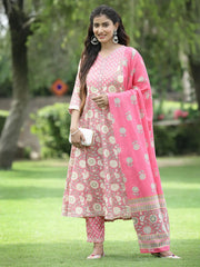 Women's Seagreen Cotton Cambric Festive Printed Kurta Set