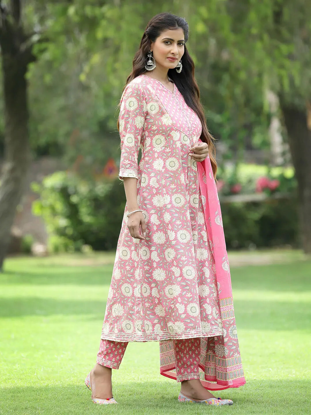 Seagreen Cotton Printed Kurta Set | Women's Indian Kurta