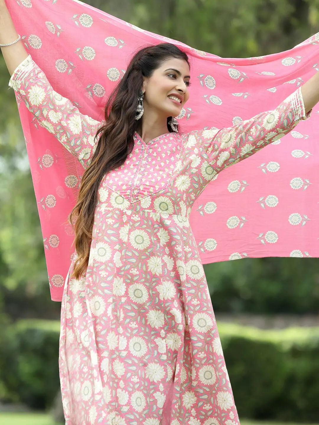 Seagreen Cotton Printed Kurta Set | Women's Indian Kurta