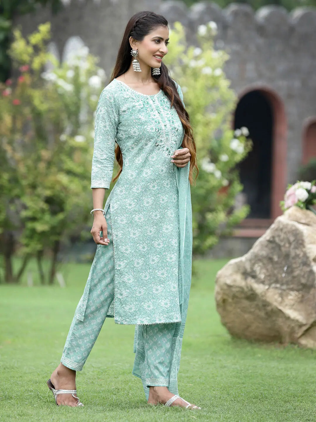 Sky Blue Cotton Kurta Set | Women's Printed Indian Kurta Sets