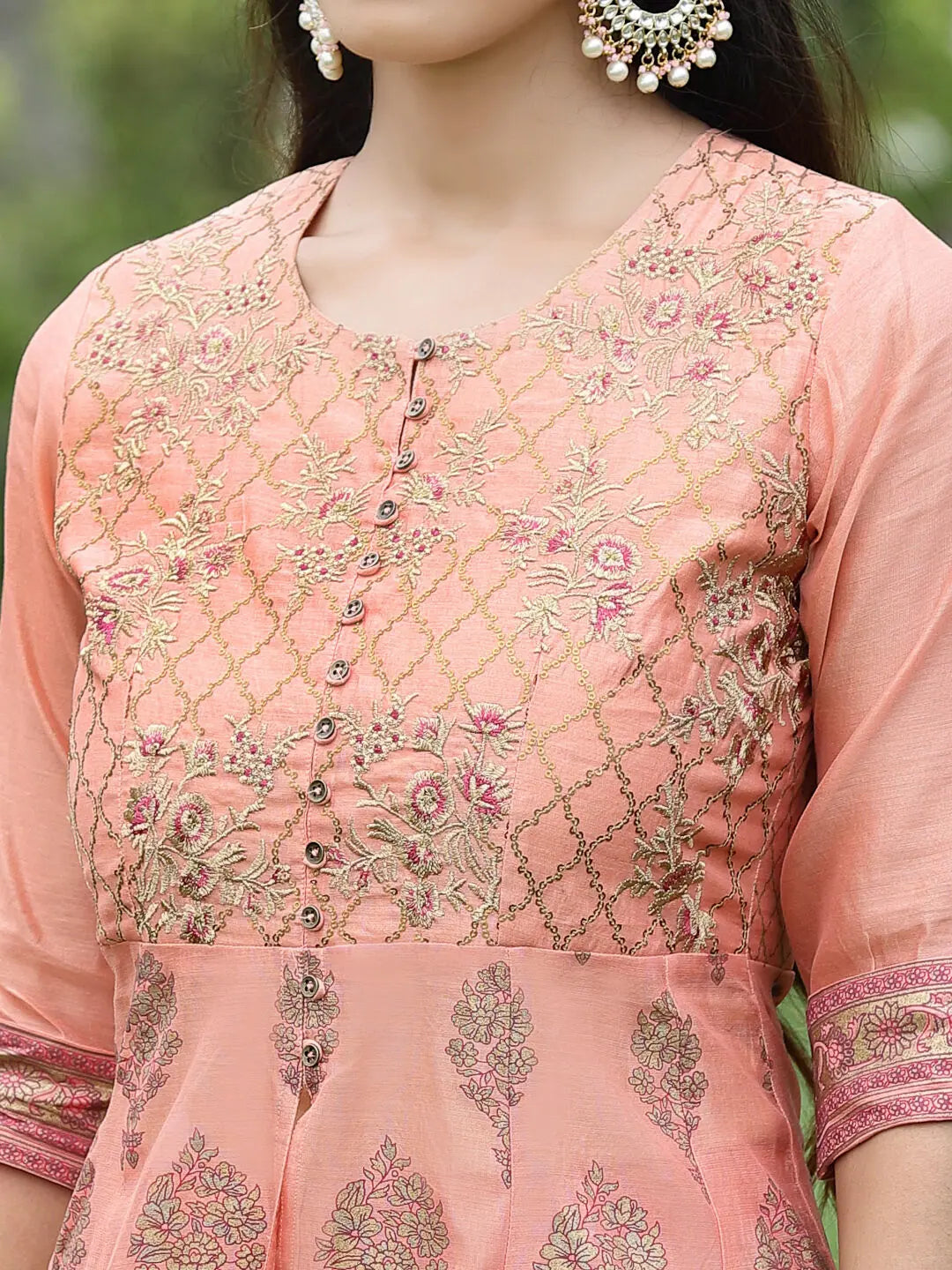 Peach Floral Kurta Set | Embroidered Indian Women's Kurta Sets