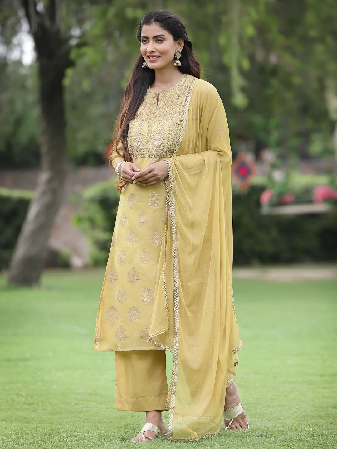 Mustard Embroidered Kurta Set | Indian Designer Kurta Sets