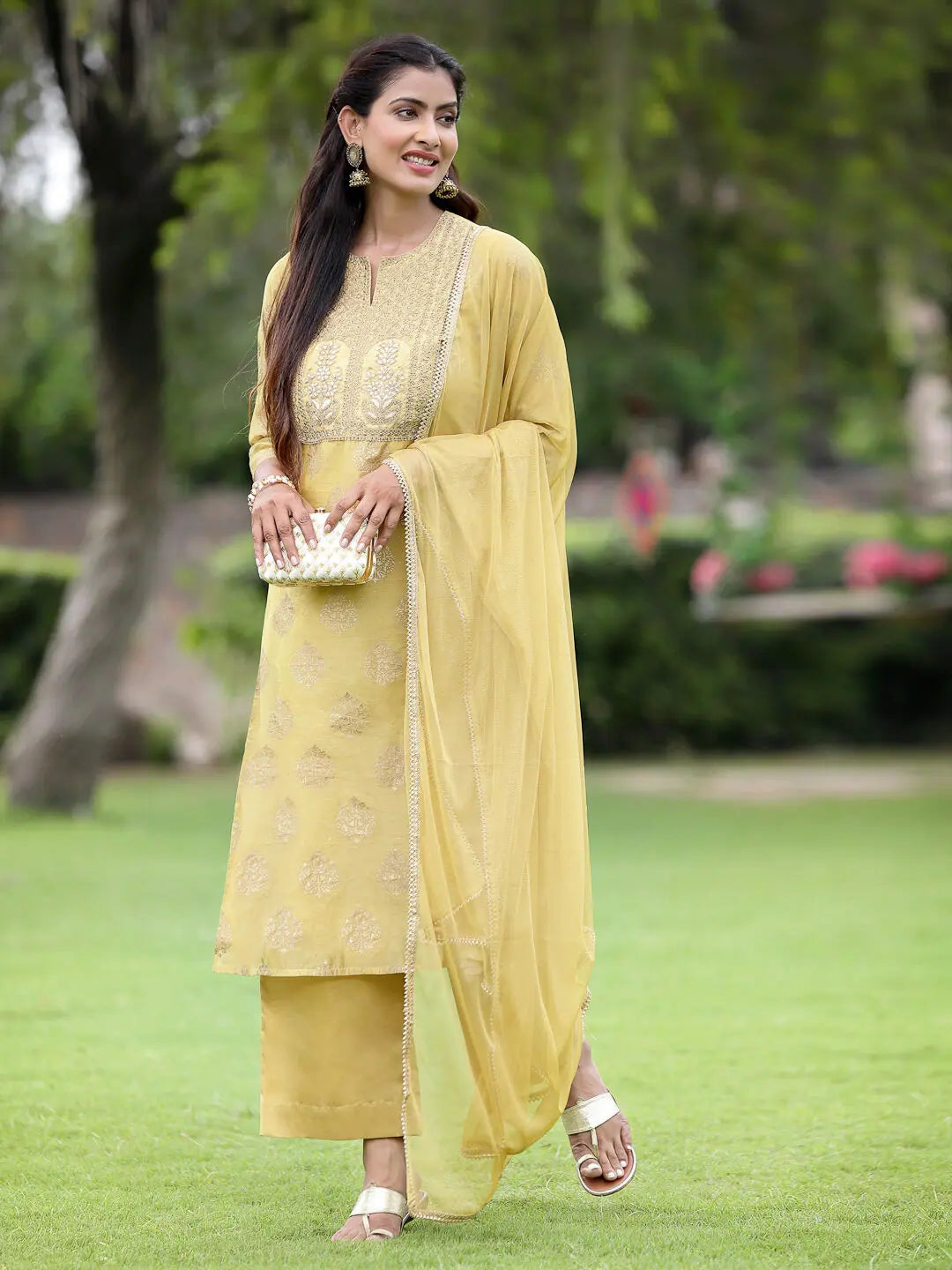 Mustard Embroidered Kurta Set | Indian Designer Kurta Sets