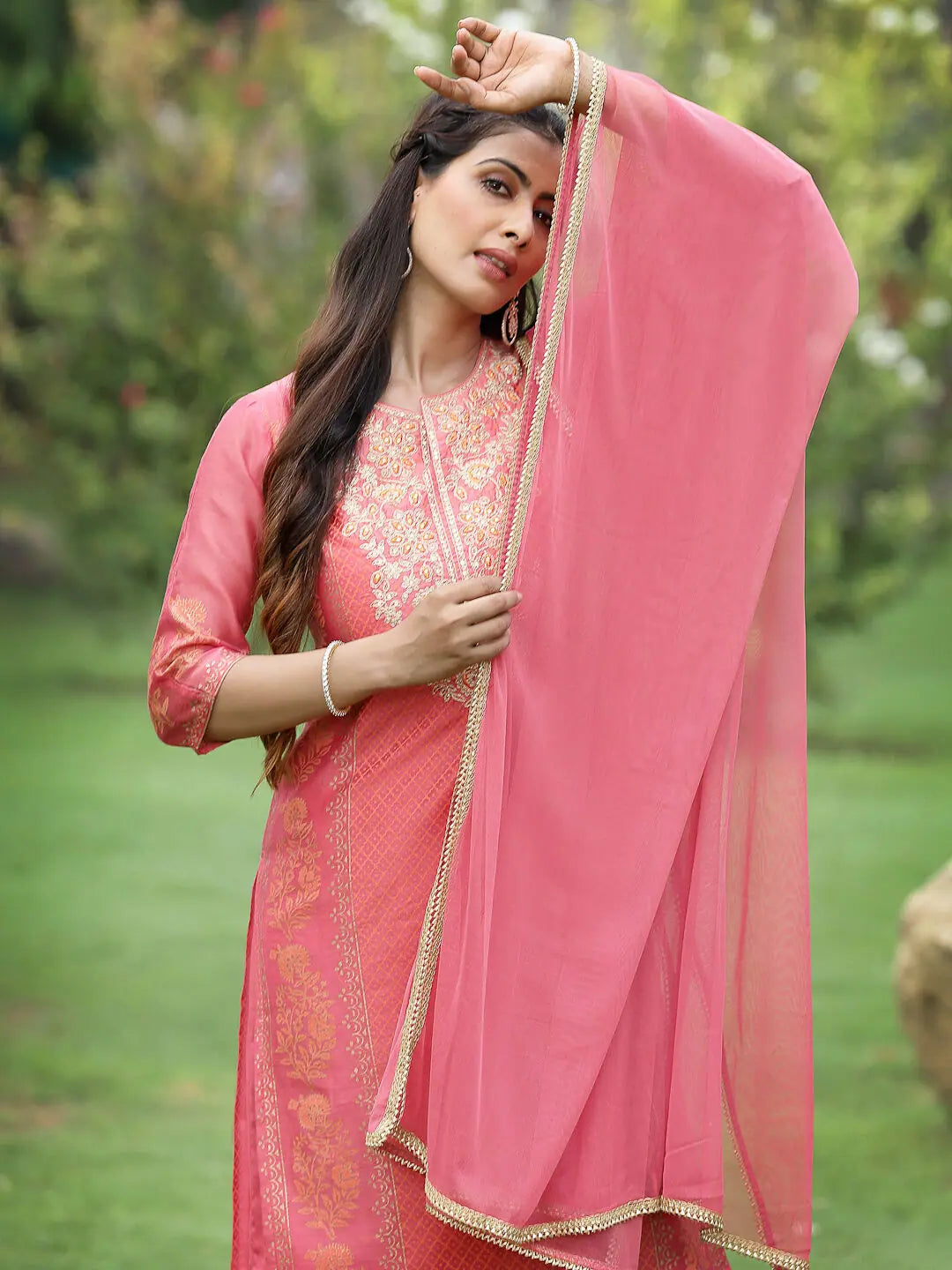 Pink Embroidered Kurta Set - Cotton Indian Kurta | [Brand]