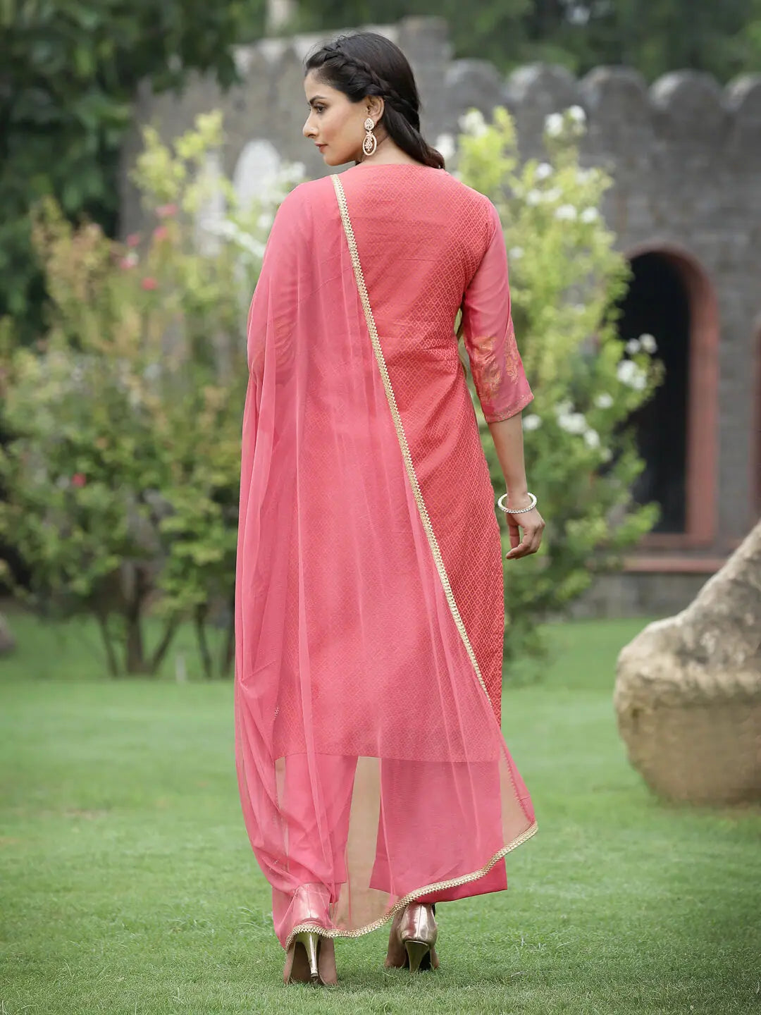 Pink Embroidered Kurta Set - Cotton Indian Kurta | [Brand]